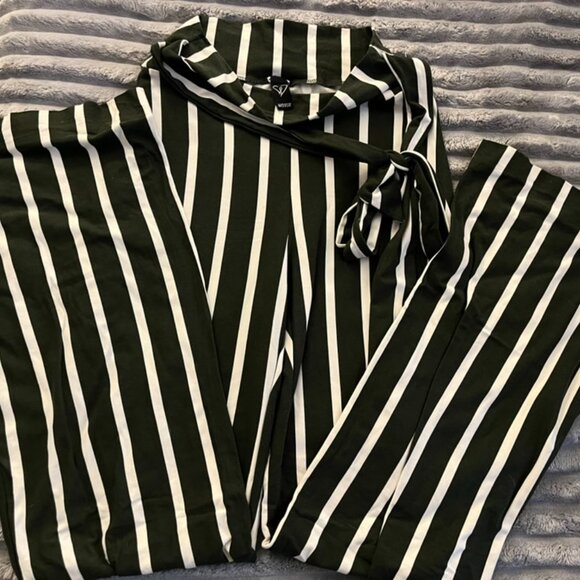 Windsor, soft boot pants, size unknown (probs S); army green and white vertical - Picture 1 of 1